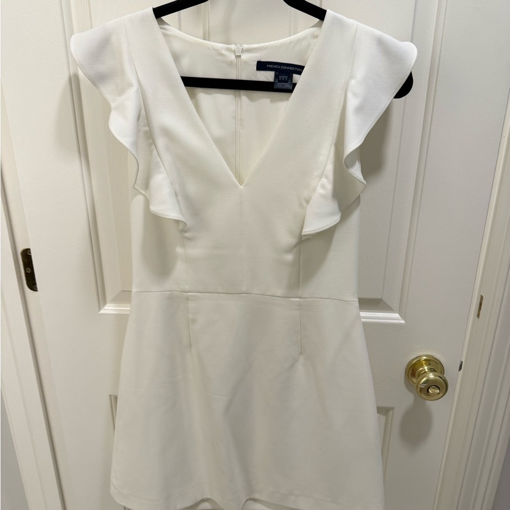 White Ruffled V-Neck Dress